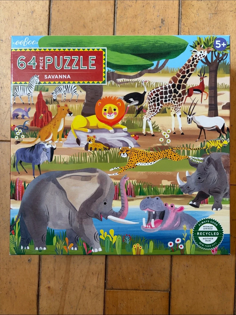 eeBoo Savanna 64-Piece Kids Puzzle — Bright Yellow, Green & Blue